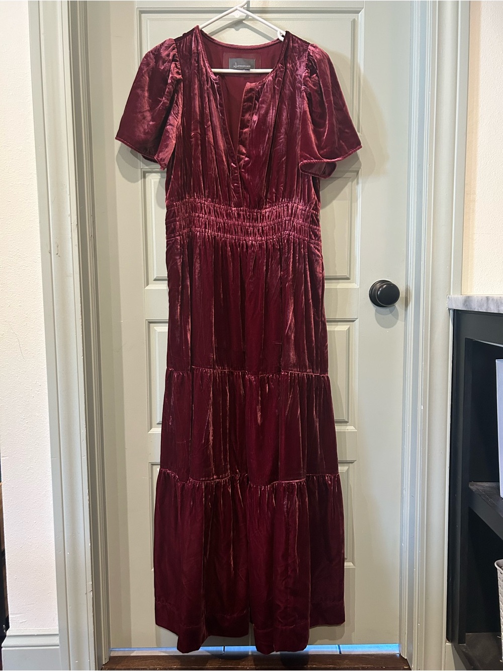 Anthropologie Burgundy Velvet Tiered Maxi Dress - Picture 2 of 5
